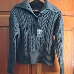 Magaschoni Charcoal Cable-Knit Turtleneck Sweater